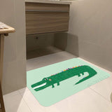 Green crocodile door mat with WILD text, for bathroom, durable rubber floor mat
