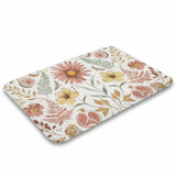 Coral velvet bath rug with floral pattern, non-slip, for bathroom/kitchen; featuring daisies and pomegranates