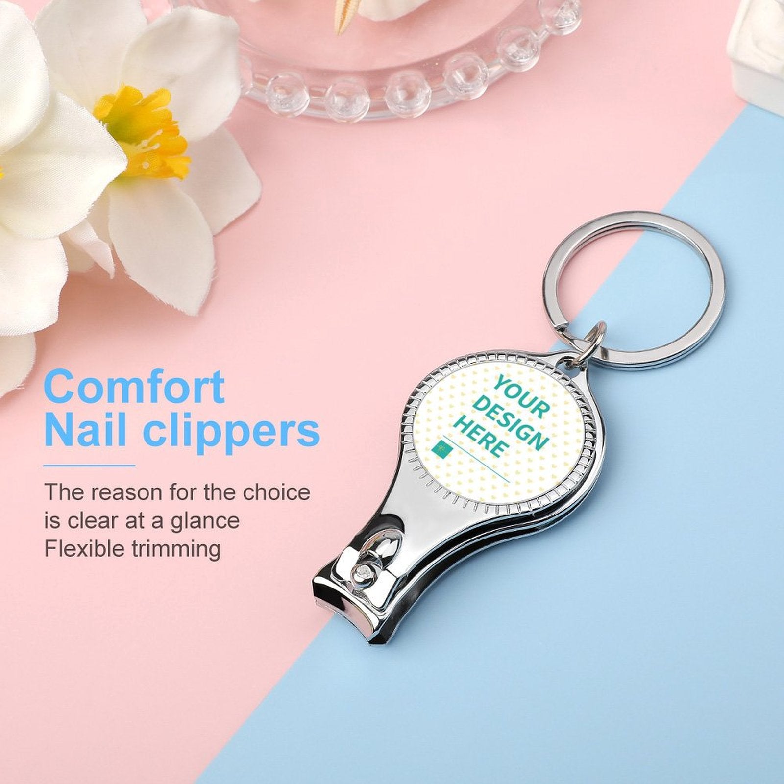 Customizable nail clipper keychain, metal with Your Design Here, perfect for gifting, Comfort Nail clippers.