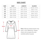 Size chart for toddler girl long sleeve dress. Bust, length, sleeve measurements. Please check the size carefully!