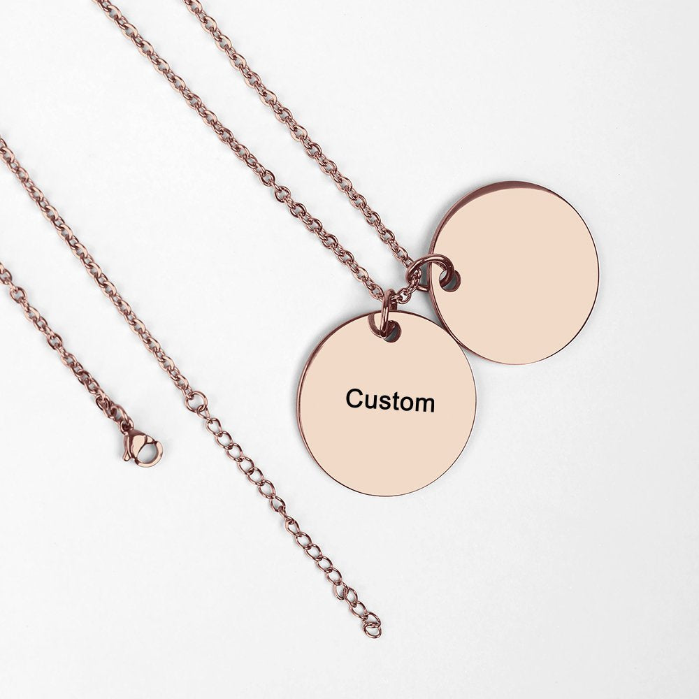 Customizable rose gold double disc pendant necklace, titanium steel, personalized gift.