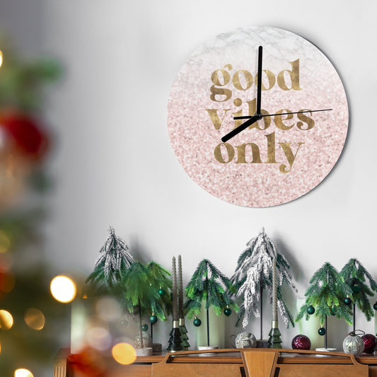 Pink 'Good Vibes Only' wall clock, MDF, modern kitchen decor