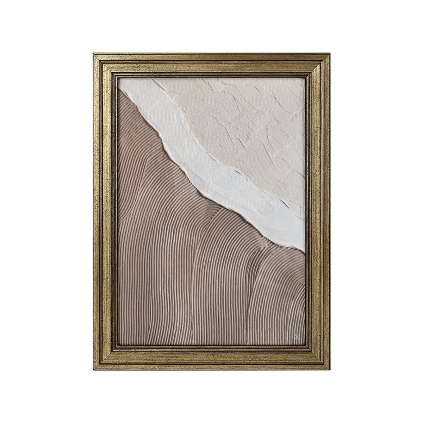 Abstract textured canvas print with gold frame, beige, white, and brown wall art, perfect home decor gift
