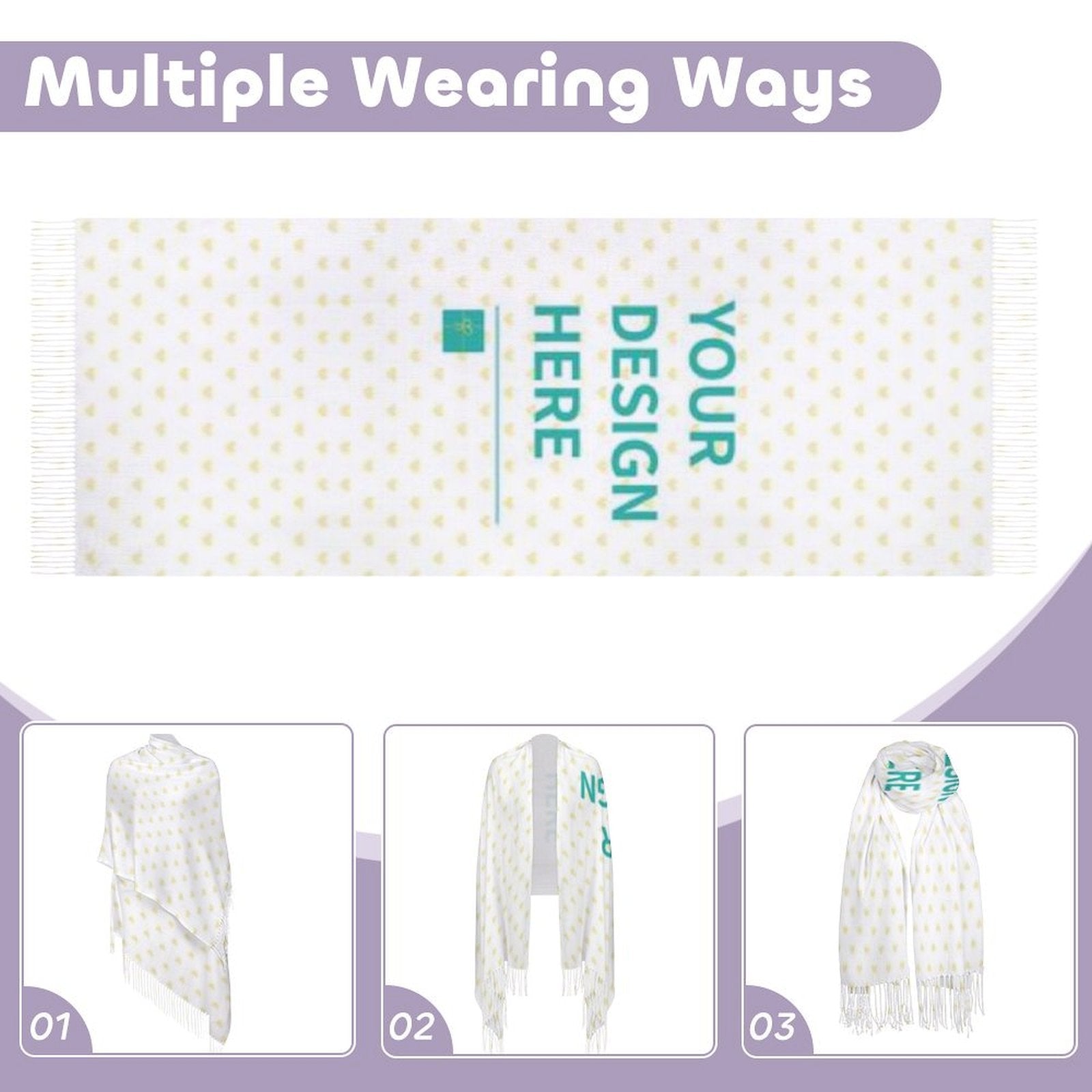 Customizable scarf with multiple wearing ways. Personalized winter shawl with your design, soft imitation cashmere material.