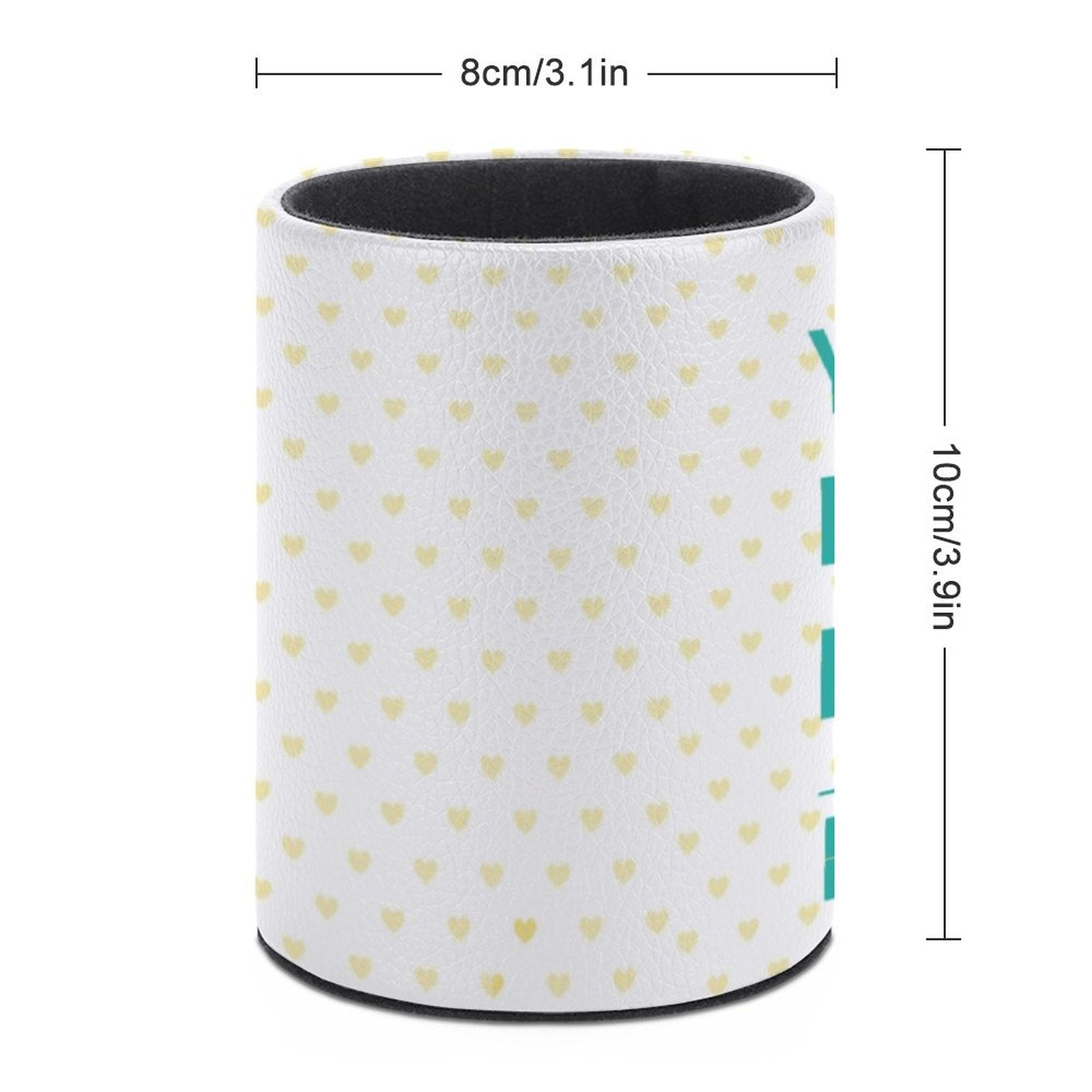 PU Leather Desk Pen Pencil Holder with Heart Pattern, Stationery Cup for Office School Home