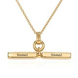 Custom gold bar necklace engraved with Name1 and Name2, personalized gift for women and men