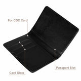 Black PU leather passport holder with card slots and passport slot, ideal travel gift.