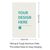 Customizable aluminum plaque with "YOUR DESIGN HERE", perfect for personalized gifts and home decor. Made in USA.