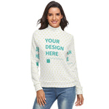 Customizable winter turtleneck sweater for women, featuring "YOUR DESIGN HERE" text, perfect for personalized gifts.