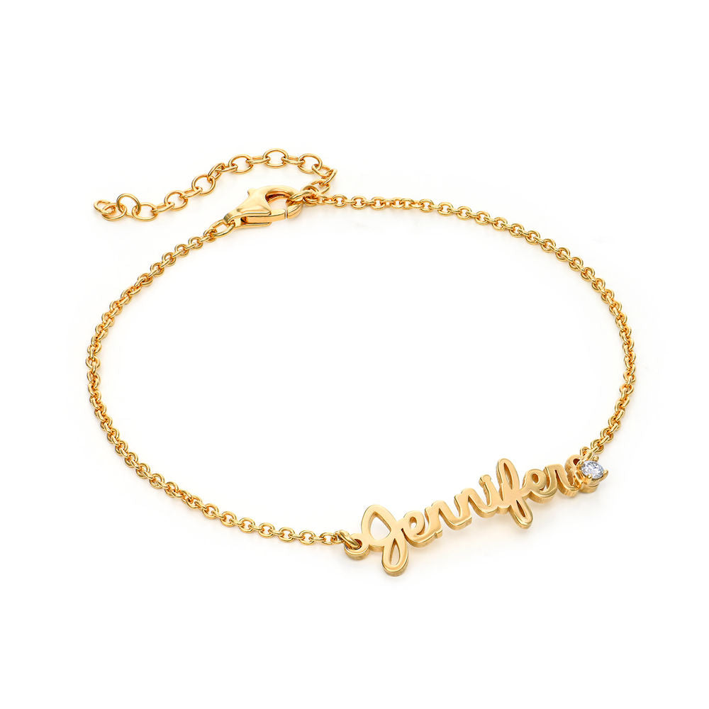 Gold Jennifer name bracelet with a gem, custom chain jewelry gift for women
