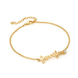 Gold Jennifer name bracelet with a gem, custom chain jewelry gift for women