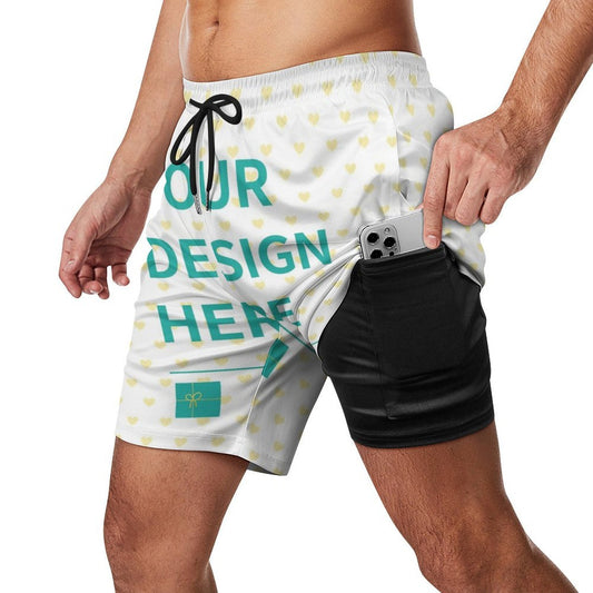 MyArtsyGift - Custom Men's Swim Trunks  with Compression Liner Personalized Bathing Suit Beach Swim Shorts