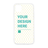 Custom iPhone 11 case with 'YOUR DESIGN HERE' text, heart pattern, TPU material, Personalized design