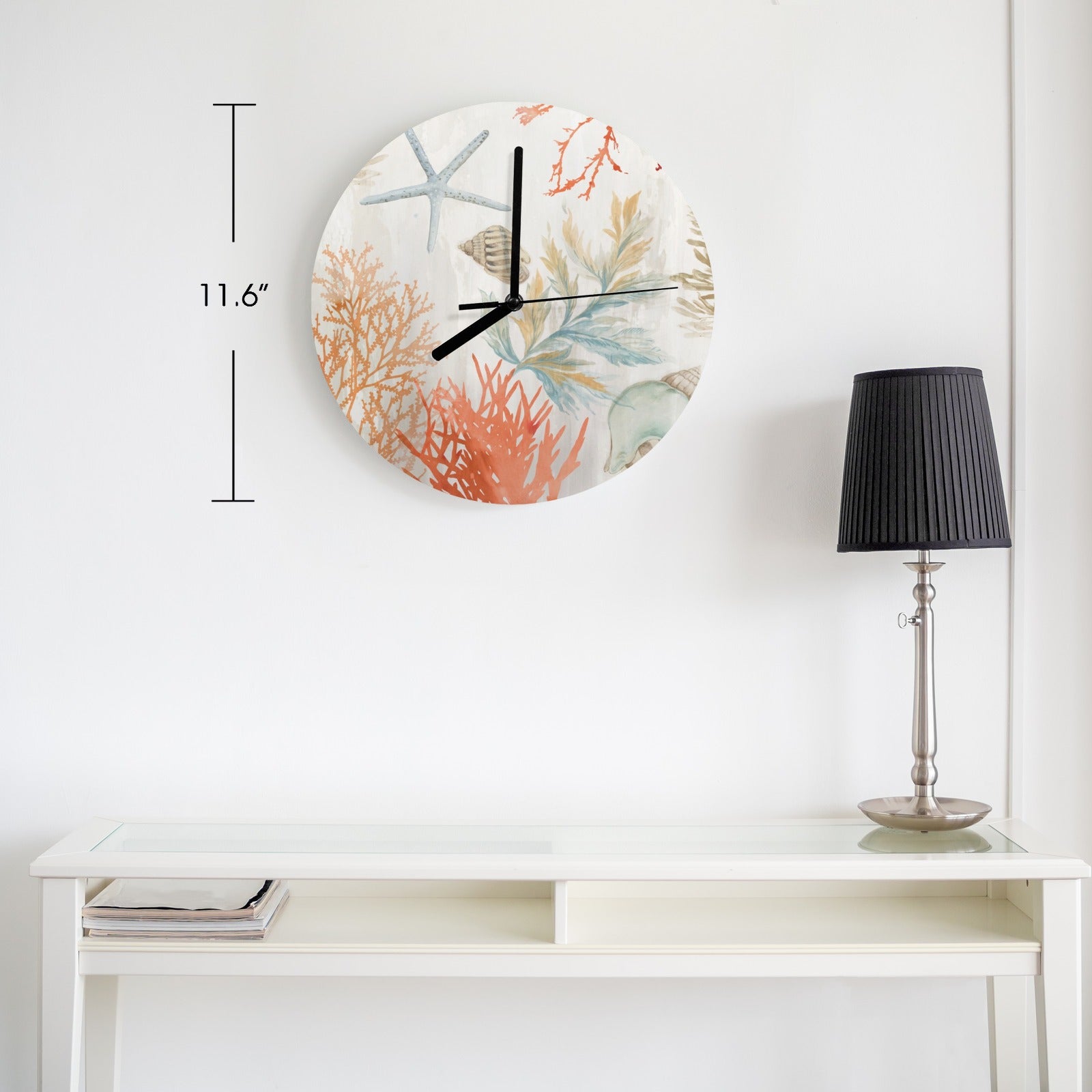 Modern Coral Ocean MDF Wall Clock 11.6" for Living Room, Kitchen, Office Decor