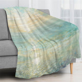 Beach sunrise flannel blanket, soft polyester, artistic beach scene, perfect for a cozy evening, made in USA