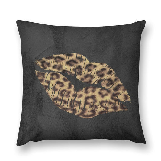 Leopard print lips throw pillow cover. Soft, fluffy short plush decorative pillow cover.
