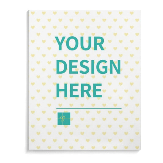 Personalized canvas print: 'YOUR DESIGN HERE' with heart pattern, custom wall art.