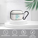 Personalized AirPods Pro case with custom heart design, black carabiner. Durable, water-resistant PC hard shell.