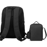 Black school backpack set with lunch bag. Durable polyester material, ideal for school, travel and work.
