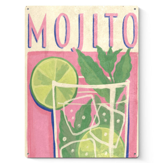 Mojito Cocktail Tin Sign Poster: Iron wall art with cocktail illustration for home decor