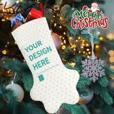 Personalized Christmas stocking with dog paw shape and 'YOUR DESIGN HERE' message on a Christmas tree