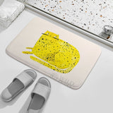 Yellow cat design coral velvet bath rug, non-slip bathroom carpet