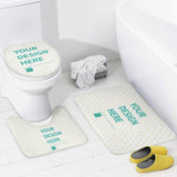 Customizable bathroom set with 'YOUR DESIGN HERE' design. Coral fleece mats, personalized bathroom decor.