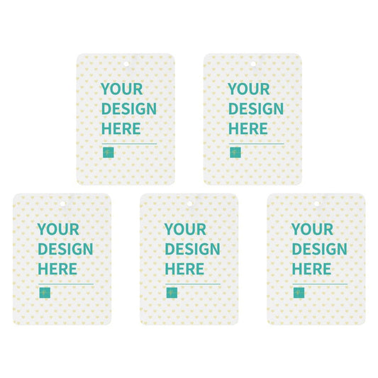 Personalized air fresheners with custom design for car, bathroom, or home. Lavender, ocean, white tea scent.