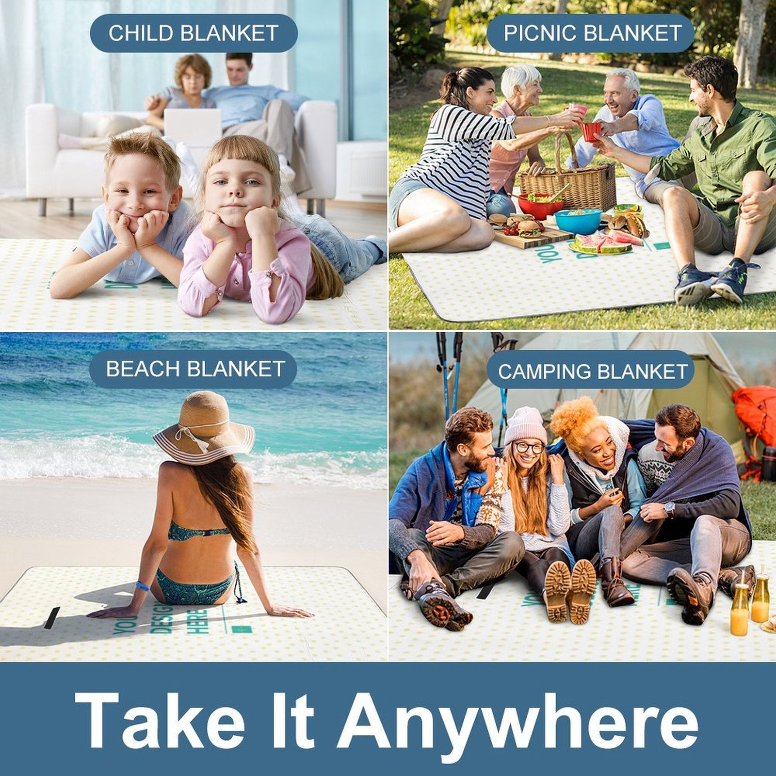 Versatile foldable picnic blanket for various uses: camping, beach, park, family picnic; easy to clean and store