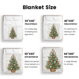 Christmas tree flannel blanket size guide, showing sizes and uses. Winter holiday decor for sofa or bed.