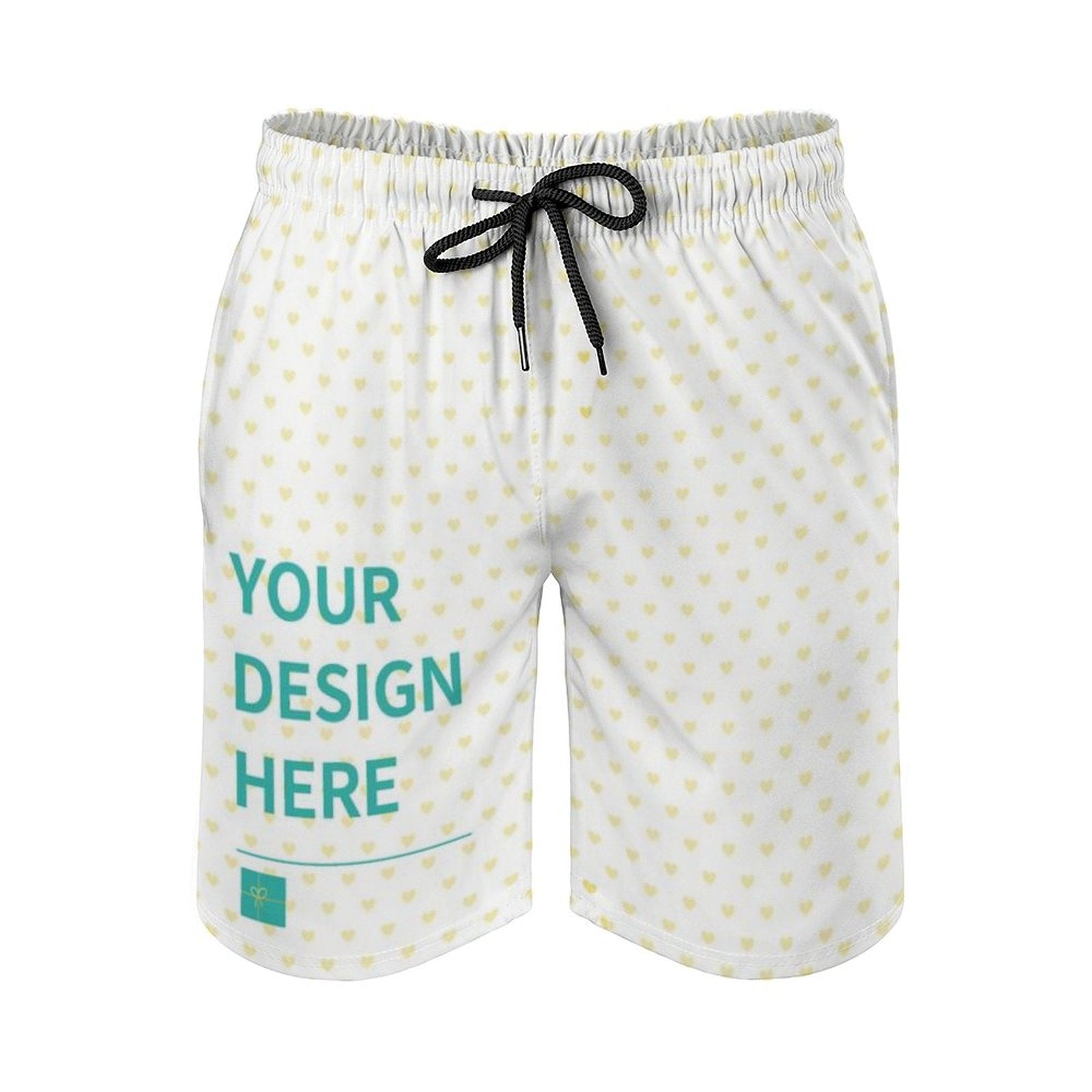 Custom Men's Quick Dry Swim Trunks with Heart Print, 'Your Design Here', and Pockets