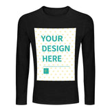 Black long sleeve custom t-shirt with "YOUR DESIGN HERE" design, perfect for personalized gifts at MyArtsyGift.com