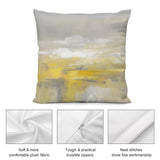 Abstract landscape plush pillow cover in yellow and gray, featuring soft fabric and fine workmanship for sofa or couch.
