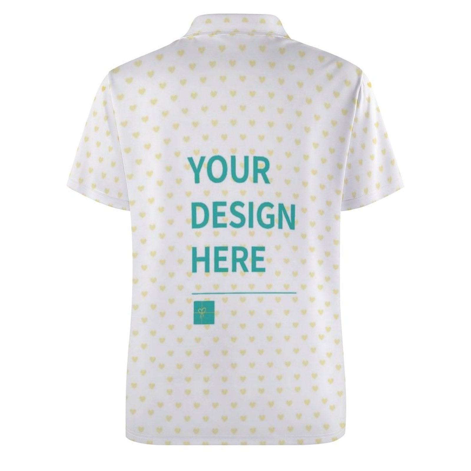 Custom women's polo shirt with heart pattern. Customizable with your design. Business casual top