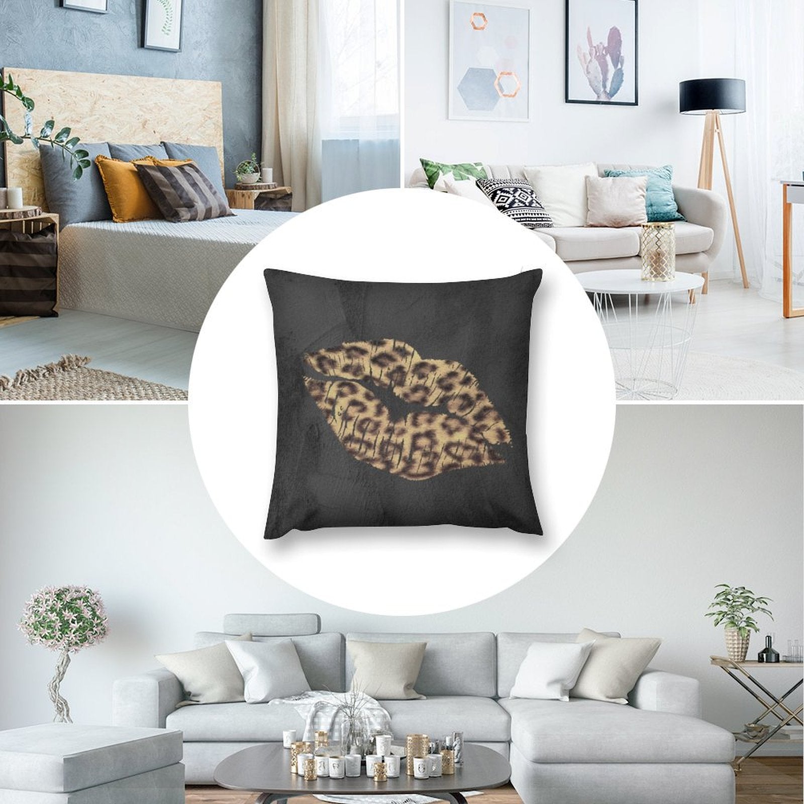 Leopard print lips plush throw pillow cover, luxurious and soft, perfect for sofa or couch decoration