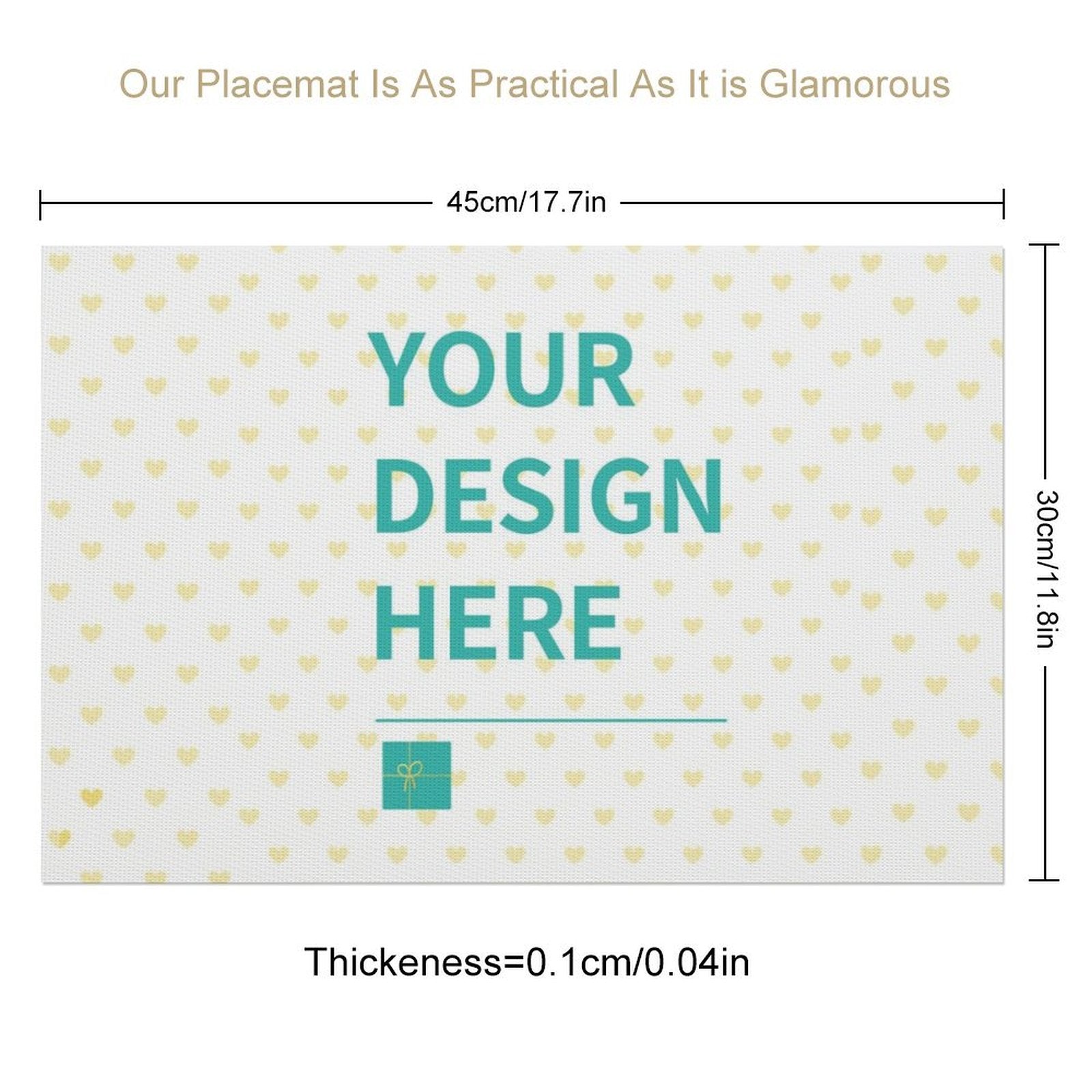 Custom placemat for dining table, personalized design on PVC, heart pattern, 45x30cm