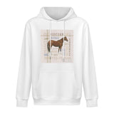 White men's sweatshirt with horse graphic and equestrian terms. Comfortable, ideal gift for horse lovers.