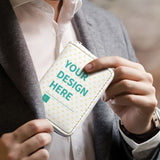 Personalized white PU leather card case with customizable design area, minimalist wallet for men and women