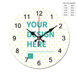 Custom round wooden wall clock with 'YOUR DESIGN HERE' text, perfect personalized gift for home or kitchen