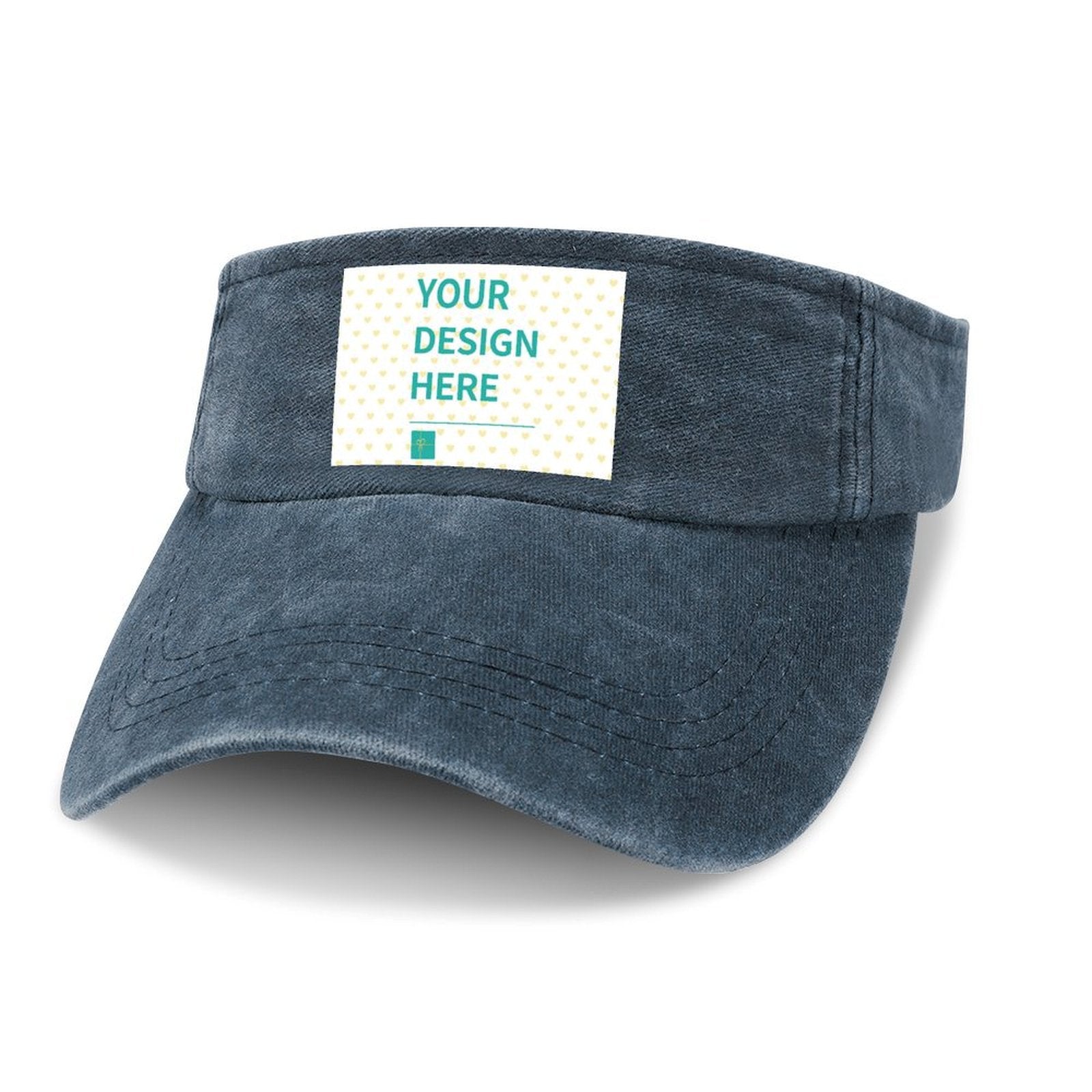 Custom denim leaky top cowboy hat with 'YOUR DESIGN HERE' text, perfect personalized gift.