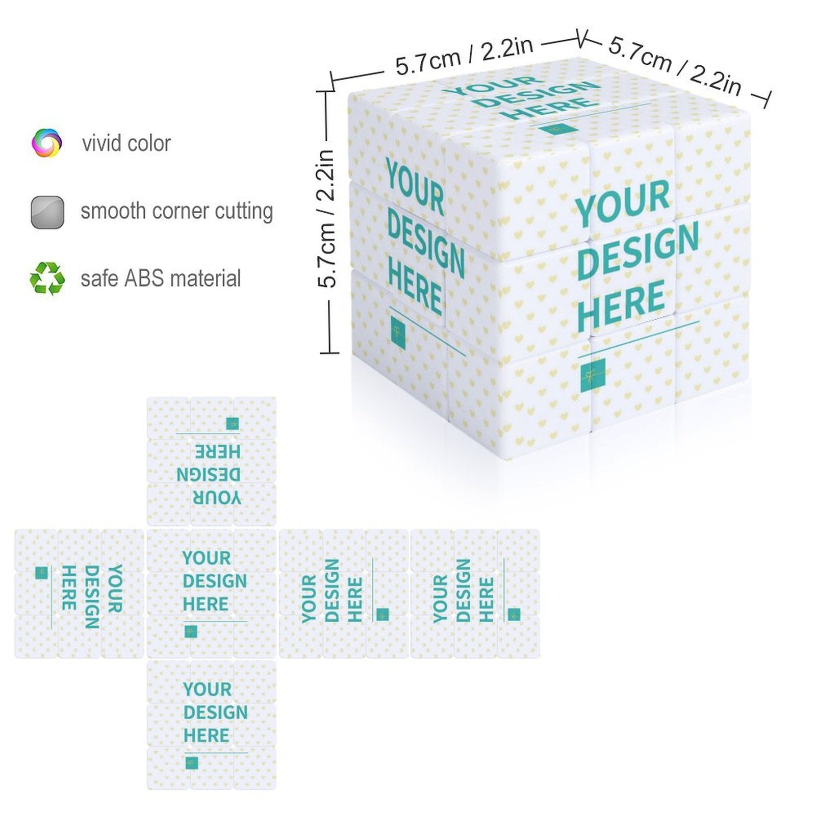 Personalized 3D Photo Puzzle Cube - Customizable Rubik's Cube with YOUR DESIGN HERE text, made of safe ABS plastic