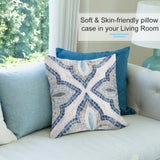 Mosaic pattern plush pillow cover for sofa, soft material and skin-friendly. Blue and gray design, MyArtsyGift.