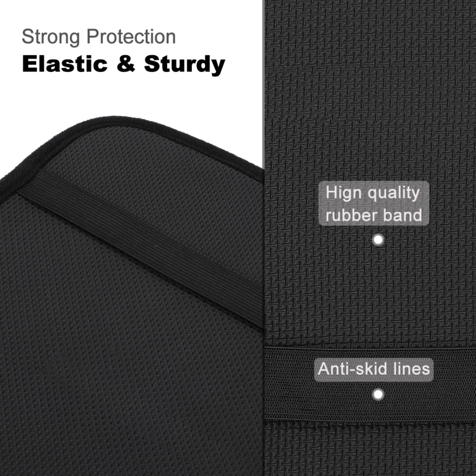Black car armrest cushion with strong protection, elastic & sturdy, high-quality rubber band, and anti-skid design.