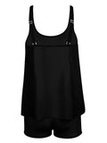 Black tankini swimsuit for women with adjustable straps, perfect for summer and vacations