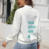 Customizable women's zip-up jacket with your design, heart pattern, soft and comfortable fabric.