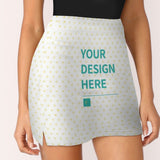 Customizable women's tennis golf skort with heart print, featuring "YOUR DESIGN HERE" text.