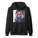 Majestic Tiger Astro Cruise black hooded sweatshirt. Cotton hoodie with a cosmic tiger design for men, Ben Heine art.