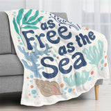 Coastal Currents V Flannel Blanket with 'as Free as the Sea' design; sofa, bed, couch blanket