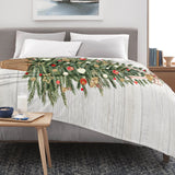 Christmas tree flannel blanket for bed, winter holiday decor with ornaments and soft, cozy design.