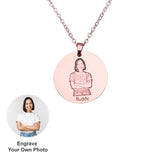 Personalized Picture Necklace - Rose Gold Titanium Steel with Engraved Photo & 'Buddy' text, custom keepsake jewelry.
